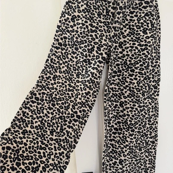 Zara Leopard Print Wide Leg Denim Pants Size 8 - Picture 4 of 6